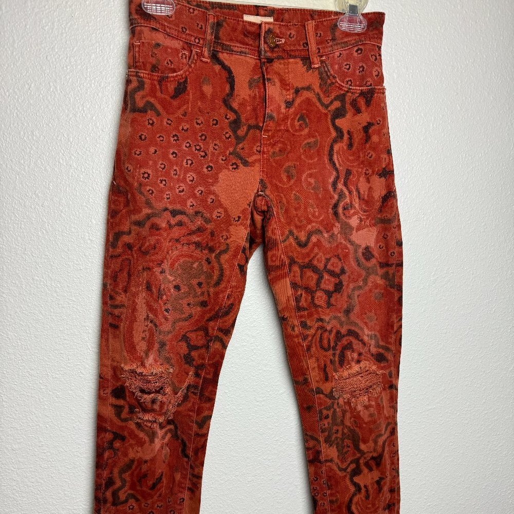 Anthropologie Pilcro Slim Boyfriend Skinny Jeans Orange Distressed Sz 25